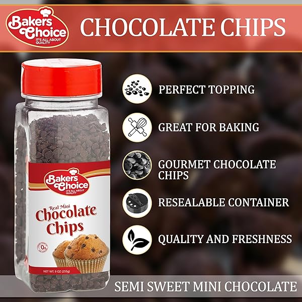 SEMI-SWEET MINI CHOCOLATE CHIPS – DAIRY FREE, KOSHER – 9 OZ. – BAKER’S CHOICE