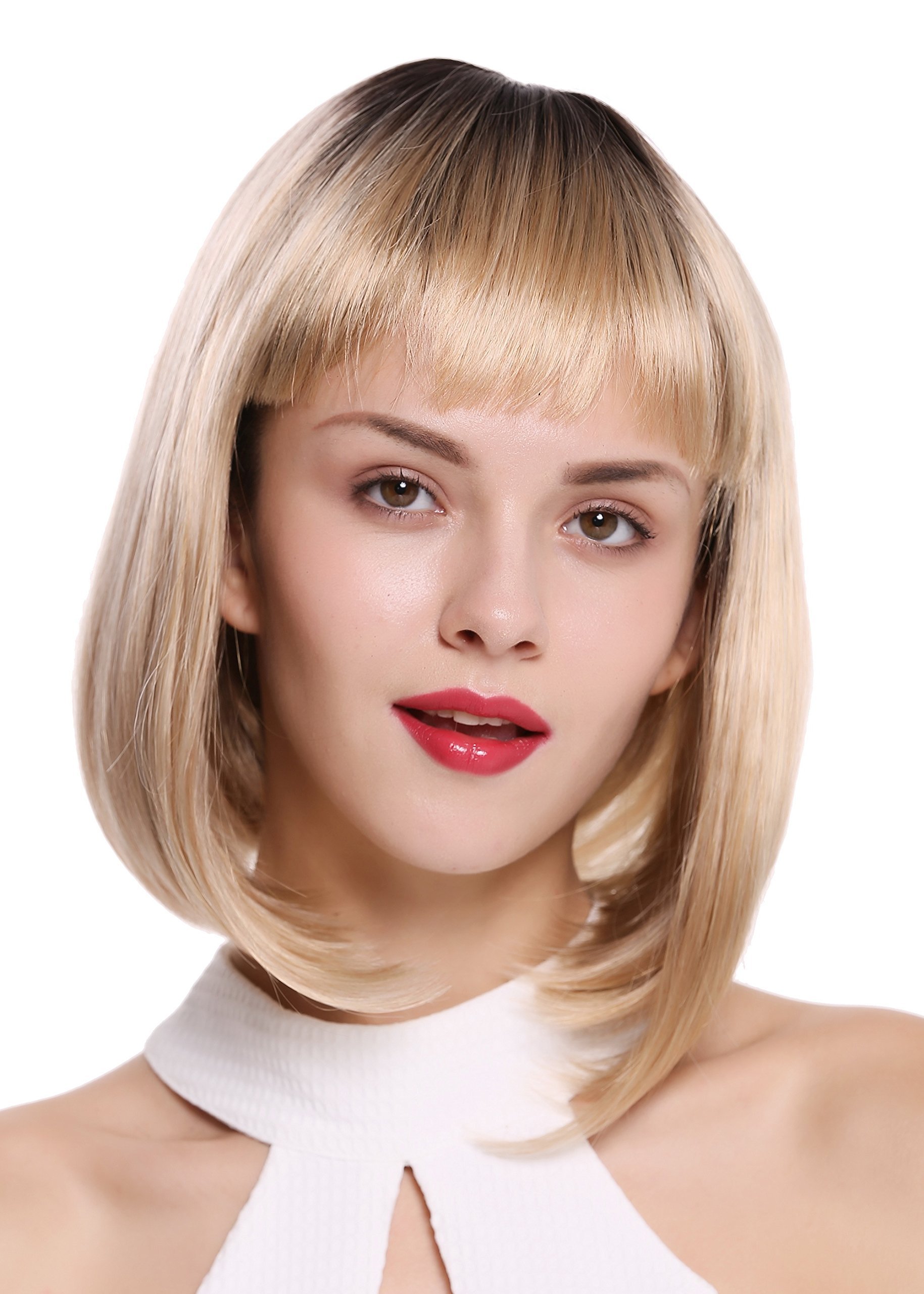 WIG ME UP - DW-2140Q-YS834S4 Lady Quality Wig Bob Longbob short smooth straight fringe bangs ombre mix dark brown blond