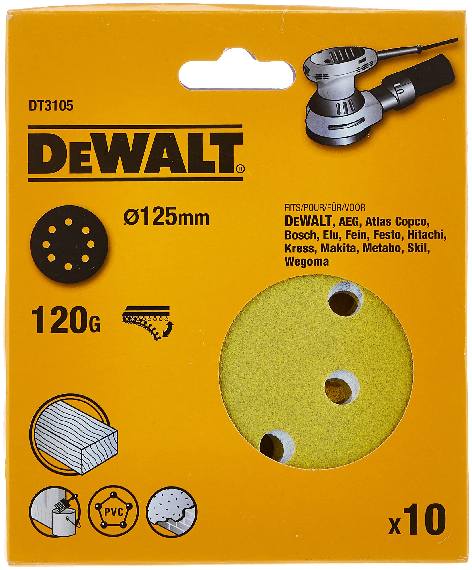 DEWALT DT3105-QZ DT3105-QZ-Discos para lijadoras rotorbitales de 125 mm, Colour, Size