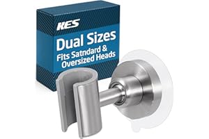 KES All Metal Shower Head Holder Adhesive, Handheld Shower Head Holder Wall Mount with Dual-Size Opening for Standard & Oversized Shower Hose, Adjustable Shower Wand Holder, Brushed Steel, C208DF-BS