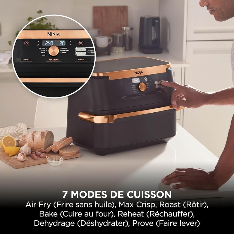 Foodi FlexDrawer Air Fryer 2 Compartiments, 10,4L, Noir/Cuivre