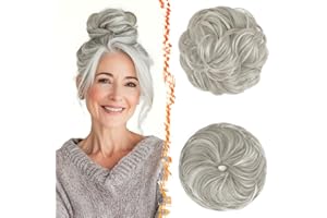 BARSDAR 2 PCS Messy Bun Hair Pieces - Elastic Gray Messy Hair Bun Scrunchies Extensions for Women - Synthetic Thick Fluffy Do