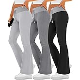 Velvelhall 3 Pack Women's Flare Leggings Ribbed Knit Color Block Yoga Pants Bootcut Sweatpants Stretchy Bell Bottoms