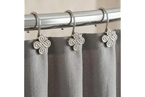 Nickel Shower Curtain Hooks Rings: Silver Rust Proof Metal Shower Hooks for Bathroom - Flower Clover Designed Decorative Curt