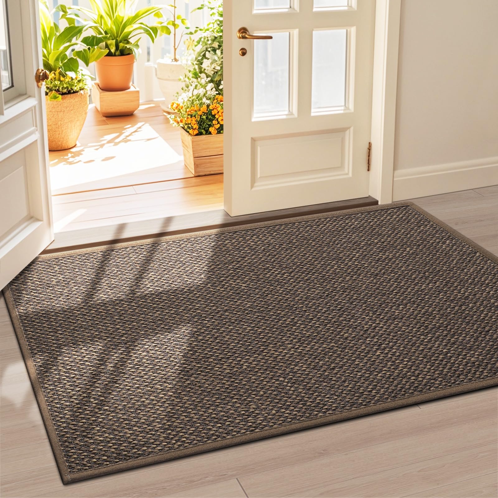 LEKEEPGO Door Mat 36"x59", Non Slip Door Mat Indoor Entrance, Rubber Backing Front Indoor Door Mats Washable Absorbent Low-Profile Doormat Entryway Entry Resist Dirt Inside Door Mats, Brown Image