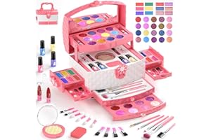GirlsHome Kids Makeup Set for Girl 56 Pcs Washable Real Cosmetic, Non-Toxic Frozen Toys Toddler Makeup Kit, Frozen Princess Dress up Kit Christmas & Birthday Girl Gift for 3-12 (Frozen Pink)