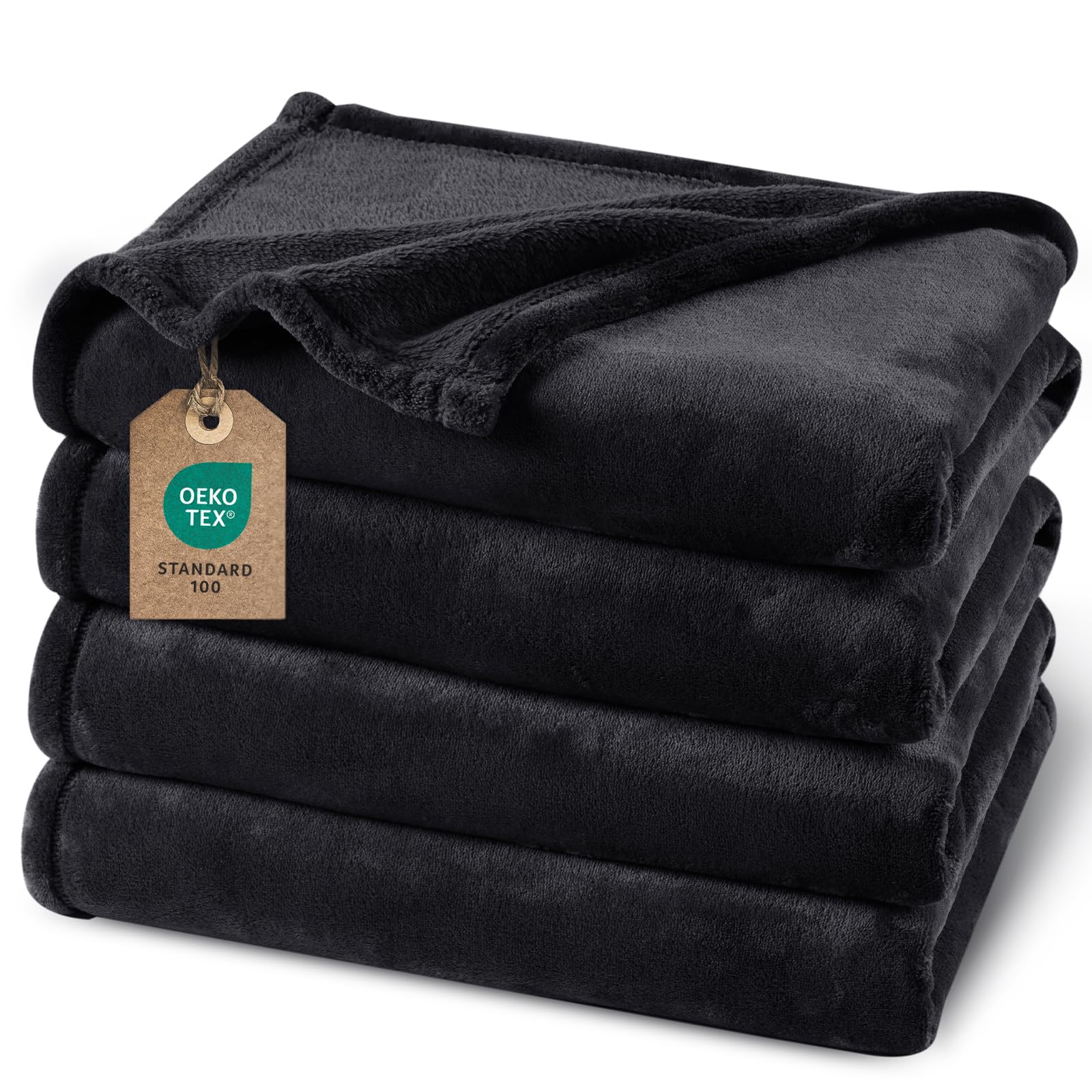 PHF Ultra Soft Fleece Blanket Double Size 150 x 200cm, No Shed No Pilling Luxury Plush Cozy Flannel 280GSM Lightweight Throw Blanket for Bed, Couch, Chair, Sofa Suitable for All Season, Black