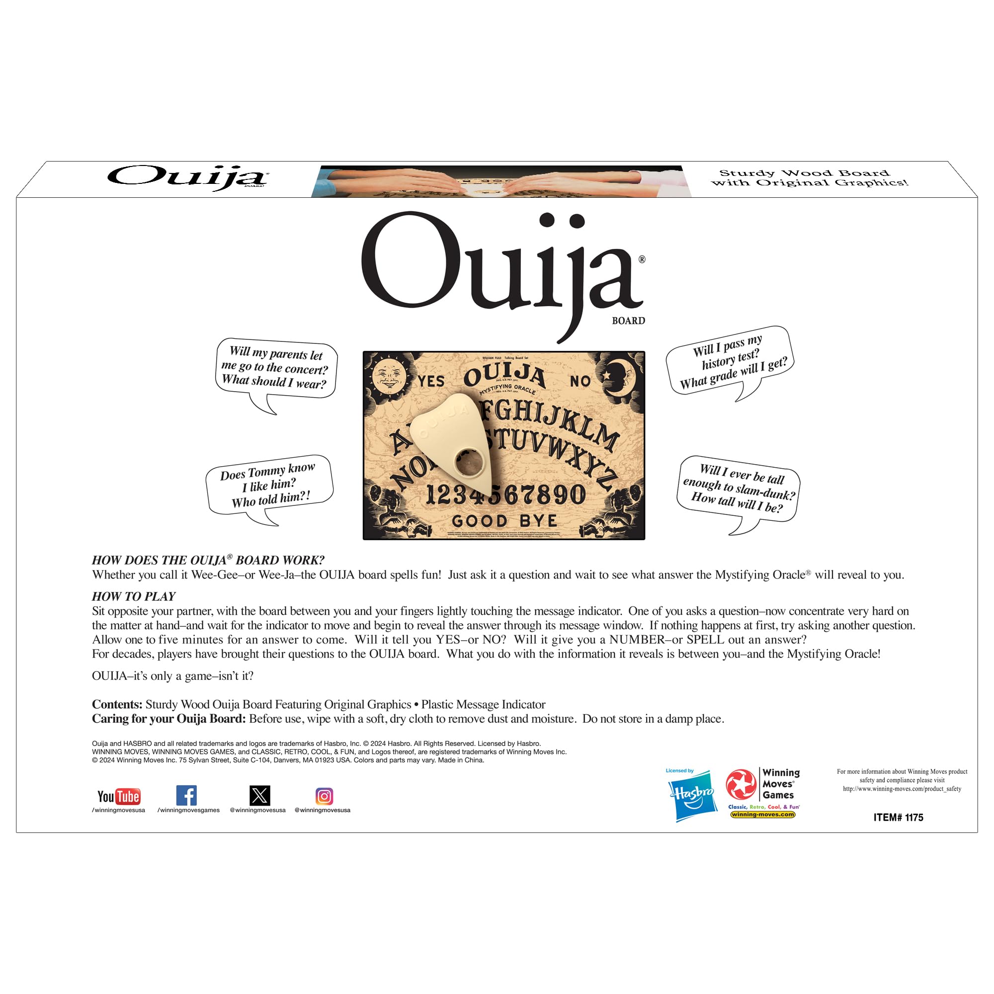 Classic Ouija with 1990s Artwork by Winning Moves Games, Thick Wood Premium Quality Talking Spirit Board, for 2 or More Players, Ages 8 and Up (1175)