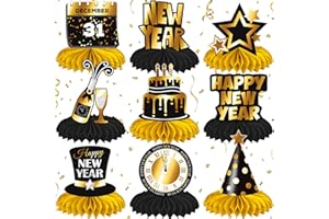 UMONI Happy New Year Party Supplies 2026 New Year Honeycomb Centerpieces New Year's Eve Table Decorations 12Pcs New Year Theme Centerpieces for New Year Birthday Party Baby Shower Decor