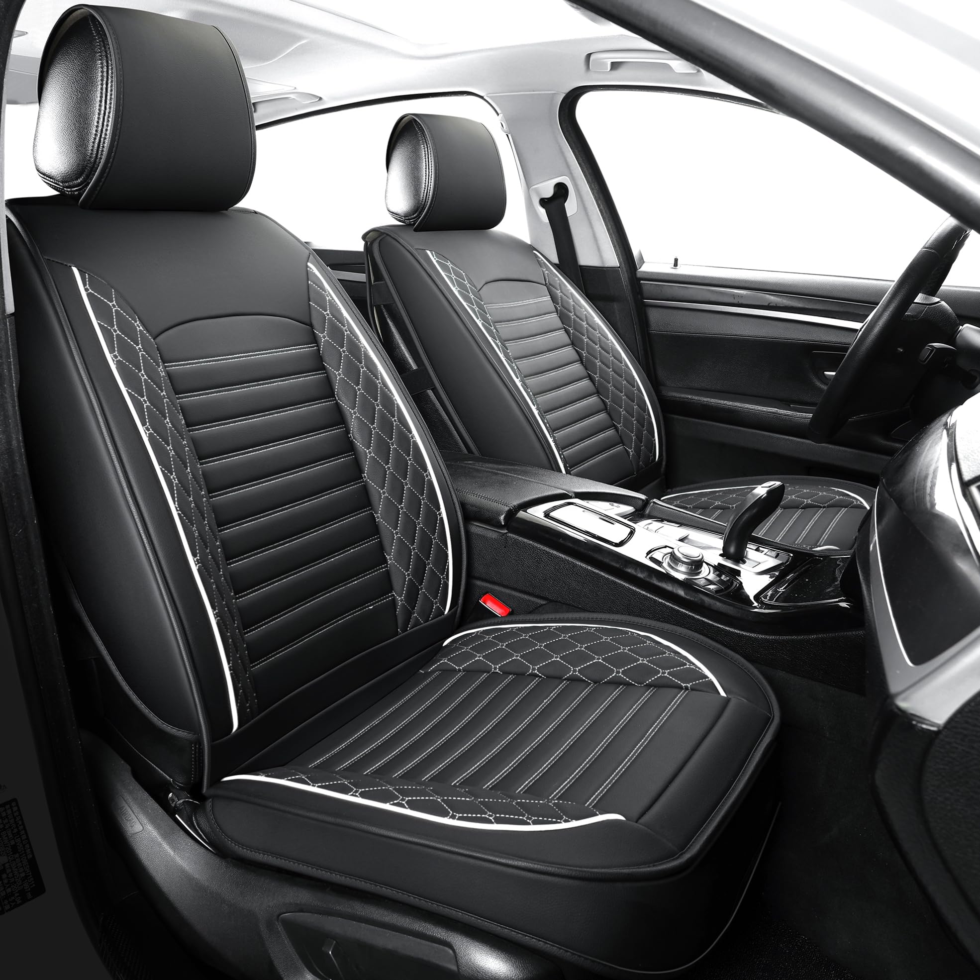 Photo 1 of Vankerful Leather Seat Covers for Cars,Car Seat Covers Front Seats,Automotive Seat Covers for Trucks,SUV,Leatherette,Universal Fit,Vehicles Seats Cushions(Front Pair,Black-White)