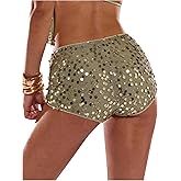 SHENHE Women's Sequin Micro Shorts Sparkly Low Rise Y2k Festival Club Mini Shorts Hot Pants