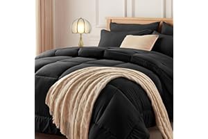 Newspin Full Bed in a Bag - 7 Pieces Black Comforter Set, Lightweight All Season Bedding Comforter Set with Comforter, Flat Sheet, Fitted Sheet, Pillowcases & Shams