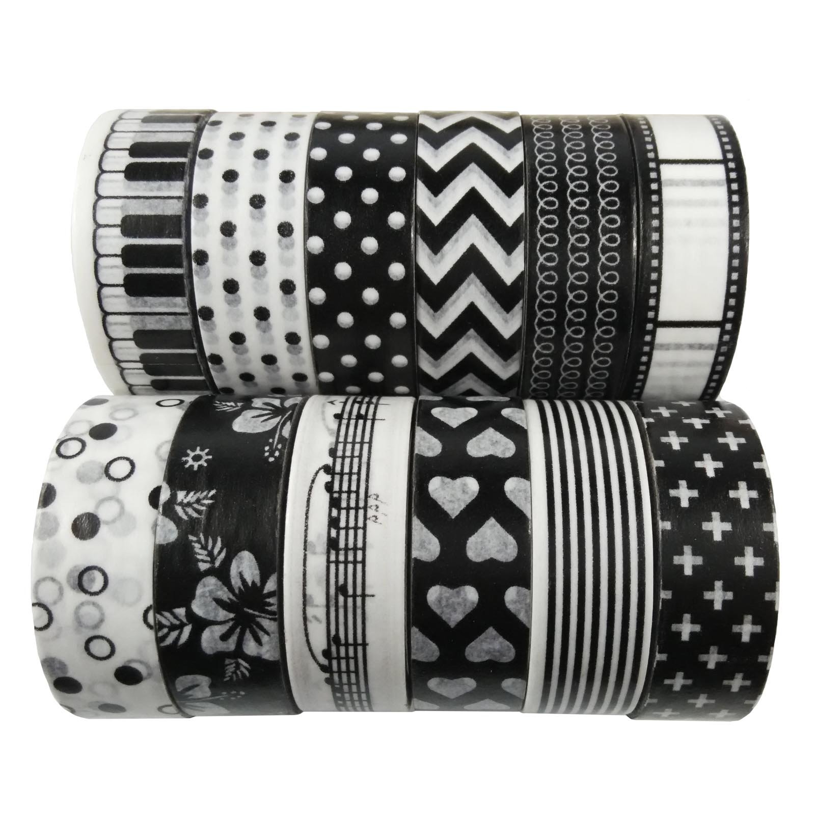 AUFODARA 12pcs Black and White Washi Masking Tape Collage DIY (Mustern AFDR01)