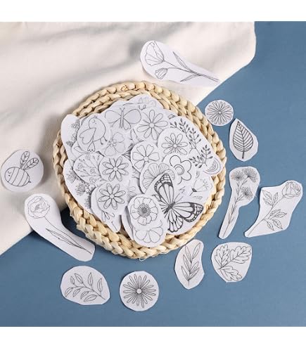 Lot De 34 Stabilisateurs De Couture Solubles à L'eau - Motifs Fleurs Et Animaux, 21x29,7 Cm, Pour Broderie à La Main