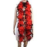 Flydreamfeathers 60 Gram, 2 yards Long Chandelle Feather Boa Great for Party, Wedding, Halloween Costume, Christmas Tree, Decoration(Red w/Black Tips Color_
