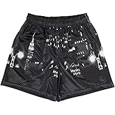 Piuntersite Men’s Mesh Basketball Shorts Breathable Athletic Shorts Stylish Graphic Print Quick-Dry Drawstring Running Casual Gym Workout Pants Black S