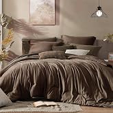 Monbix Queen Comforter Set 7 Pieces Chocolate Brown Bed in a Bag | Cationic Dyeing Reversible All Season Bedding Sets with Comforter, Sheets, Pillowcases &amp; Shams