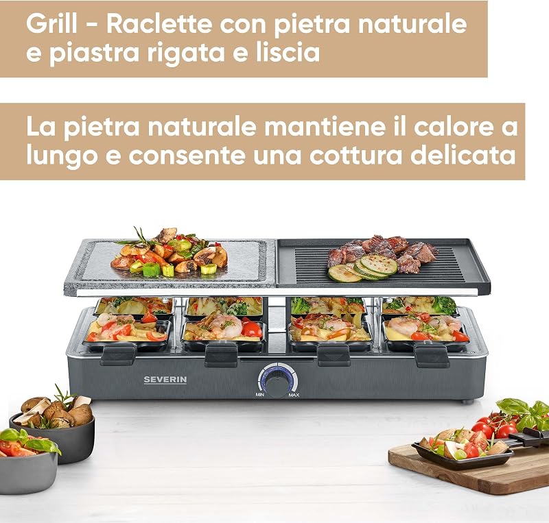 Raclette Grill, 1300W, Piastra Combinata, 8 Padelline - RG 2371