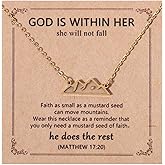 Mustard Seed Necklace, Gold Mountain Shaped Faith Necklace with Motivation Card Mustard Seed Pendant Mustard Seed Religious Jewelry Perfect Christian First Communion Confirmation Gifts for Women