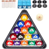 JAPER BEES Billiard Pool Balls with Triangle Ball Rack, Cue Chalks, Table Spot Stickers &amp; Tip Replacements - Pool Table Accessories