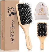 Sosoon Boar Bristle Hair Brush Set with Travel Mini Brush Gift Box Red