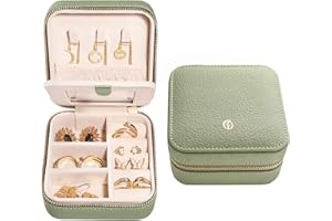 S.Leaf Travel Jewelry Organizer Boxes for Women Small Portable Necklace Earrings Bracelet Rings Travel Case Best Friend Birthday Gifts for Women Trendy (01_Lychee_Sage_Green)