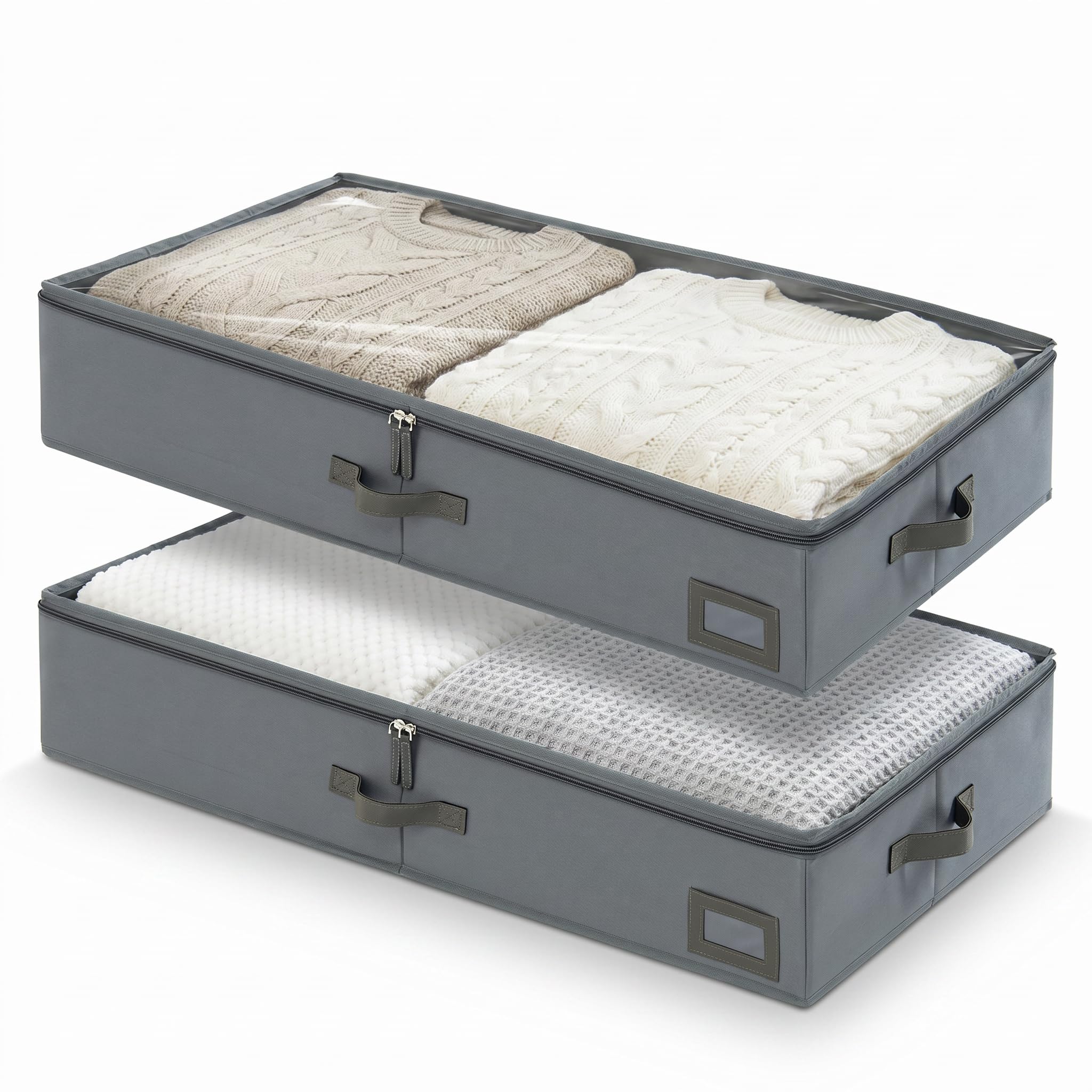 PLUMGEAN 6' Versatile Under Bed Storage Bins (2-Pack, Charcoal Grey)