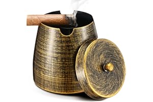 OILP Cigar Ashtray with Lid for Outdoors Outside Patio Home Retro Decor,Large Holder Ashtray,Cigar Accessories Gifts for Men Dad Husband Boyfriend (Large)