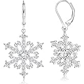 BESTEEL 925 Sterling Silver Snowflake Earrings for Women Hypoallergenic Cubic Zirconia Drop & Dangle Leverback Earrings Winter Jewelry Gift for Holiday Christmas New Year