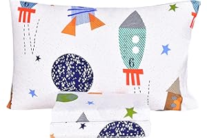 Scientific Sleep Outer Space Airship Rocket Star Explore Teen Boys Girls Cotton Cotton Twin Bed Sheet Set, Flat Sheet & Fitte