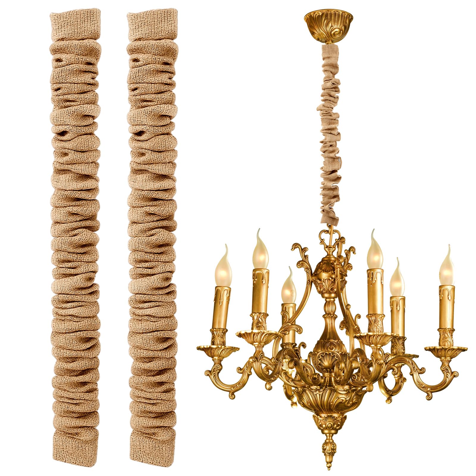 Photo 1 of 2 Pack 6 ft Fabric Cord Cover Chandelier Chain Sleeve Natural Jute with Hook and Loop Closure for Ceiling Lighting, Electrical Wires on Floor, Lamps Cable Management, Swings Chain Cover Decorative