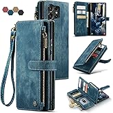 Lxisxcna Wallet Case Compatibility with Samsung Galaxy S25 Ultra with Card Holder Kickstand Magnetic Zipper Pocket Lanyard Strap Wristlet,Leather Flip Case Wallet for Galaxy S25 Ultra 6.9 Inch (Blue)