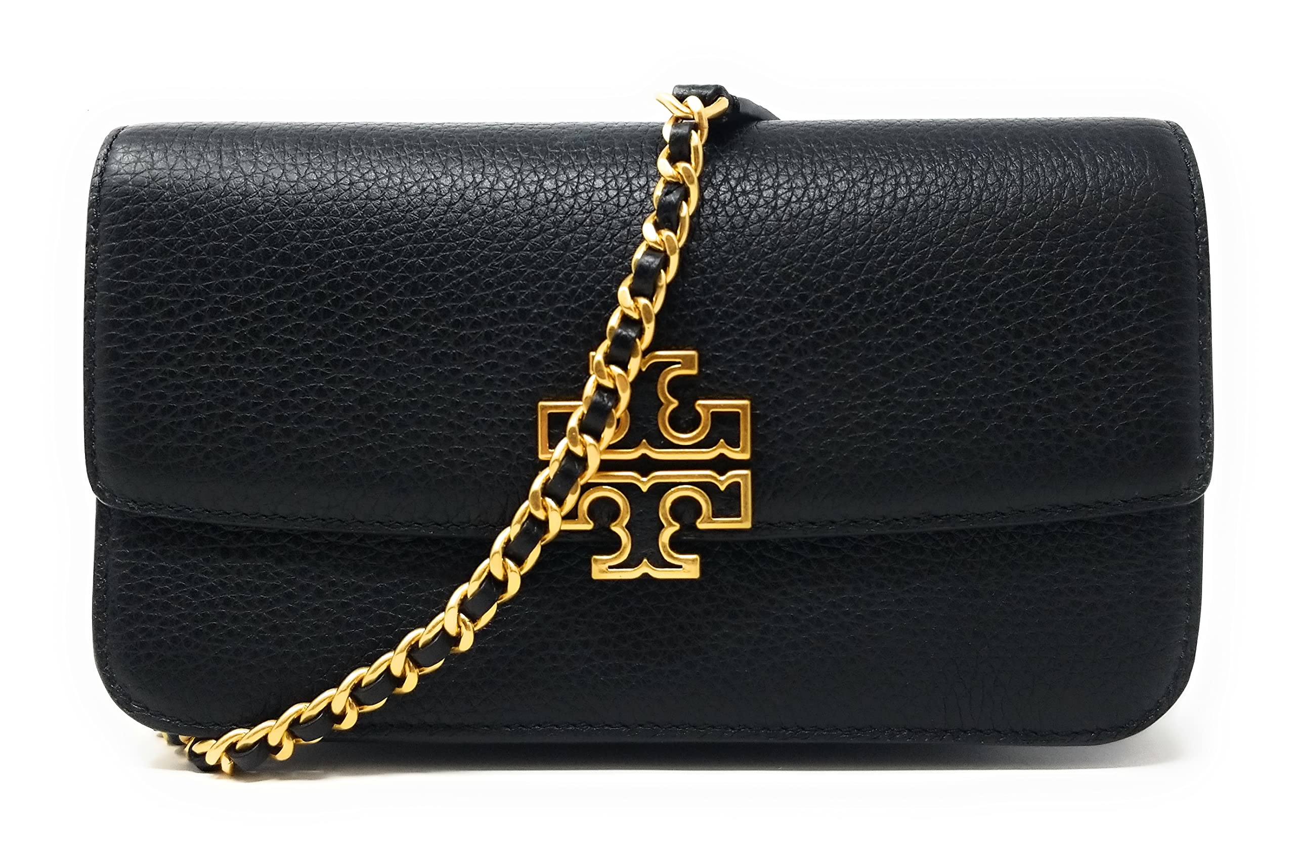 Photo 1 of Tory Burch Women's Britten Chain Wallet with Wristlet (Pebbled Leather, Black)