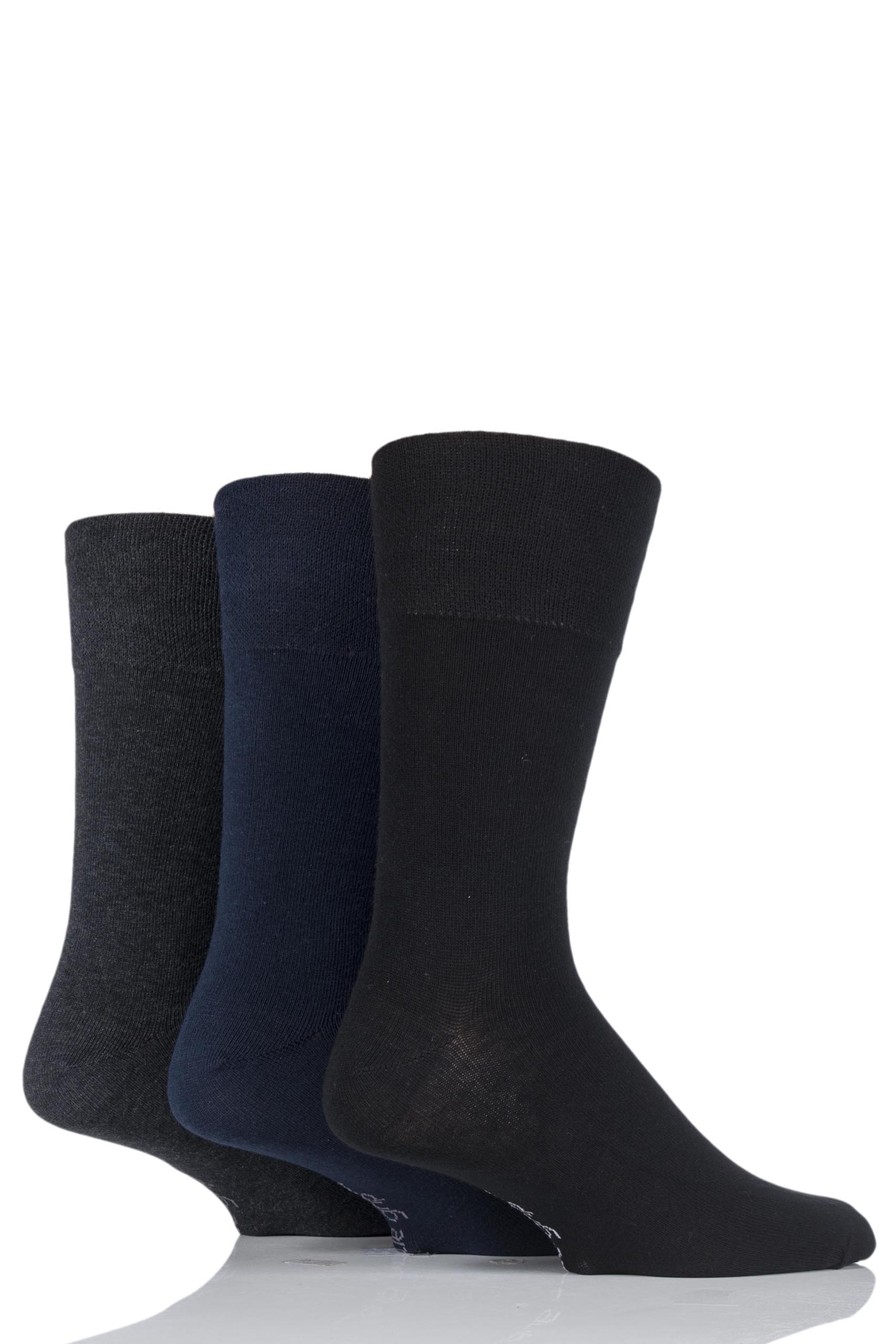 Gentle Grip Men's 3 Pair Plain Cotton Socks Black/Navy/Grey 12-14