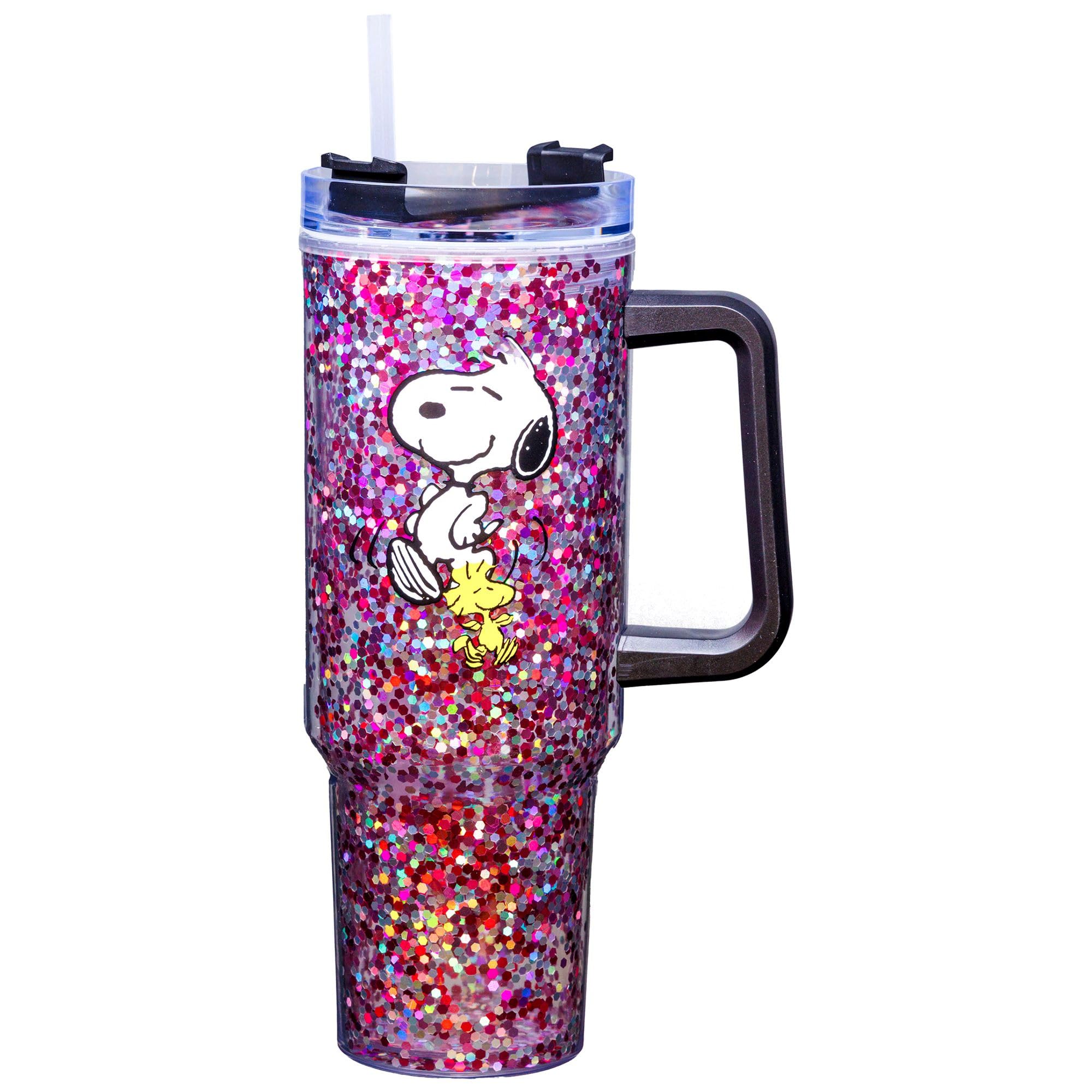 Photo 1 of Spoontiques Peanuts 40oz Glitter Acrylic Travel Mug - Double Wall Acrylic with Sliding Lock Travel Lid and Straw - 11" Tall