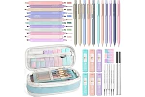 Nicpro 39 PCS Aesthetic School Supplies with Cute Pen Case, 12 Pastel Highlighters, 5 Black Ink Gel Pens, 6 Mechanical Pencils Set 0.5 & 0.7mm for Students Stationary College Essentials (Blue)