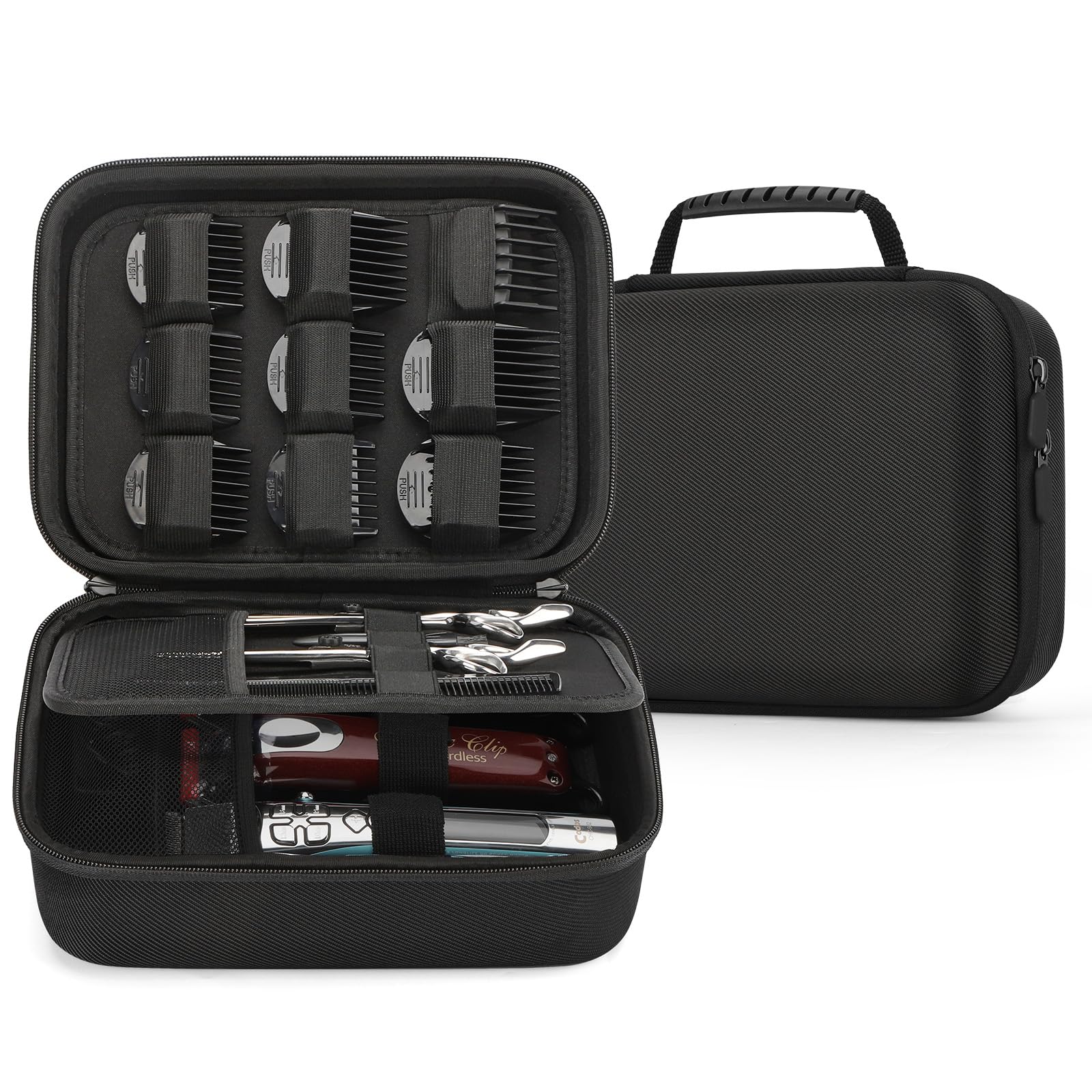 Photo 1 of MOSLA Hard Barber Accessories Case for Hair Clippers, Mens Hair Cutting Barber Supplies Holder, Trimmer Organizer Storage Bag for Hair Cutting, Guard Grooming Kit (Nylon Black)