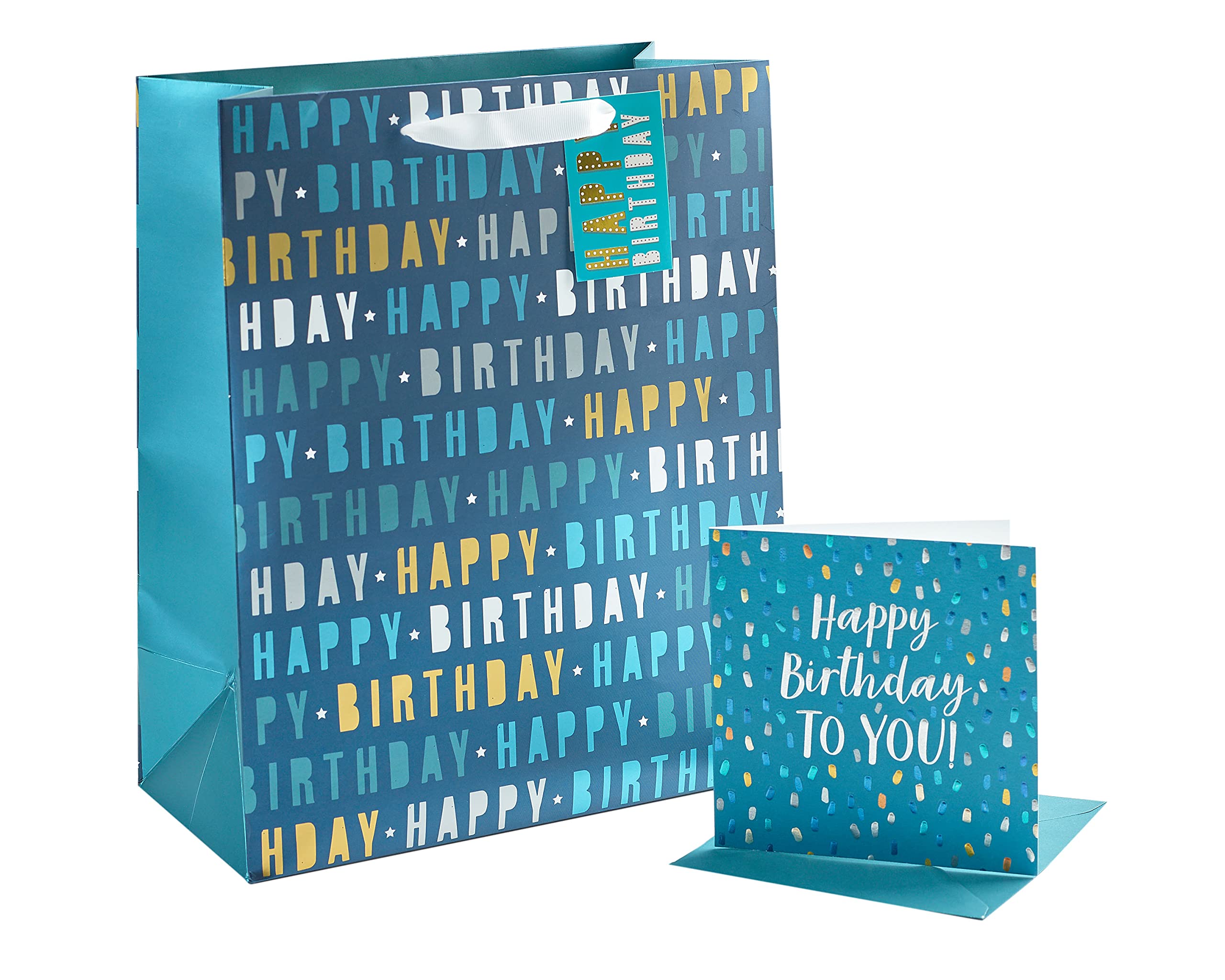 UK Greetings Birthday Card & Gift Bag for Him/Friend - Blue Design