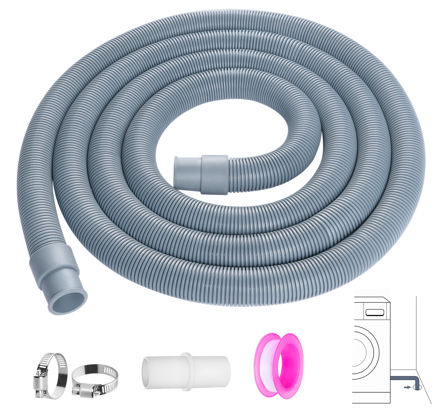 8.2Ft Washing Machine Extension Hose Kit, Universal Drain Hose, Extension Pipe Kit for Washing Machine, Dishwasher, Extendable Drain Pipe Set|Easy Installation-1Plusselect