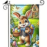 BlissYard Easter Bunny Garden Flag 12x18 Inch Double Sided Seasonal Spring Outdoor Decor Flag Easter Decor Bunny Eggs Yard Flag Farmhouse Holiday Outside Decorations Spring Outdoor Flag