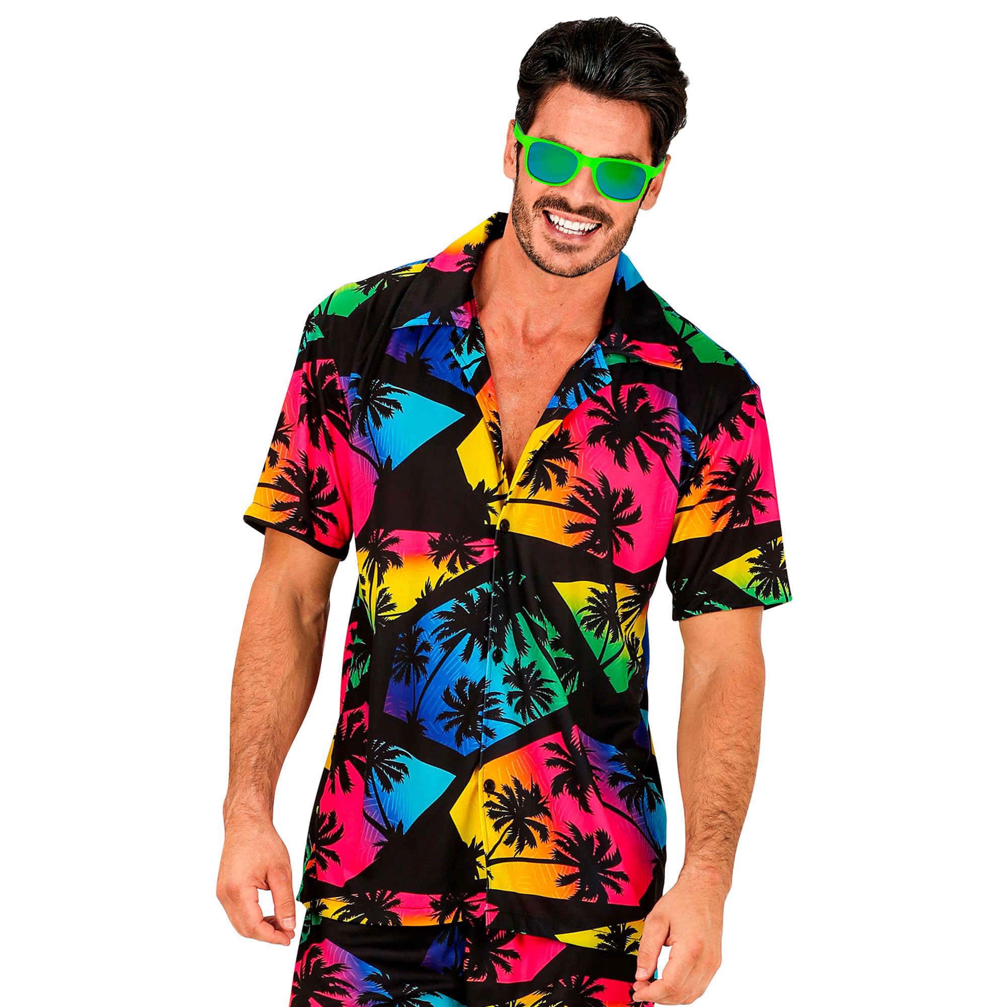 W WIDMANN MILANO Party Fashion - Summer Party Shirt for Men, Palm Trees, Hawaiian, 80s, Festivals, Shows, Carnival, Theme Parties, Size S/M, Multicolored