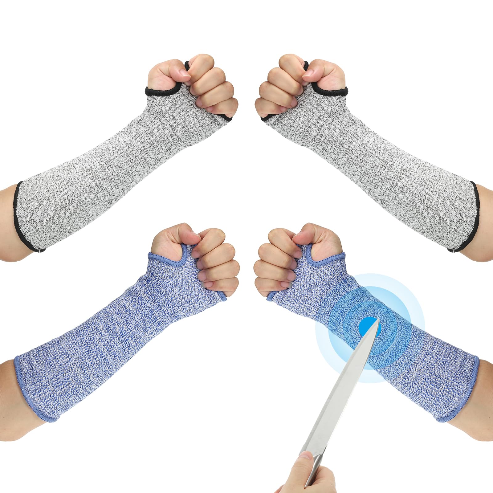 PATIKIL 12 Inch Cut Resistant Sleeve, 2 Pairs Arm Safety Protectors Sleeves with Thumb Hole Level 5 Protection Forearm Guard Sleeves for Thin Skin and Bruising, S, Blue/Gray