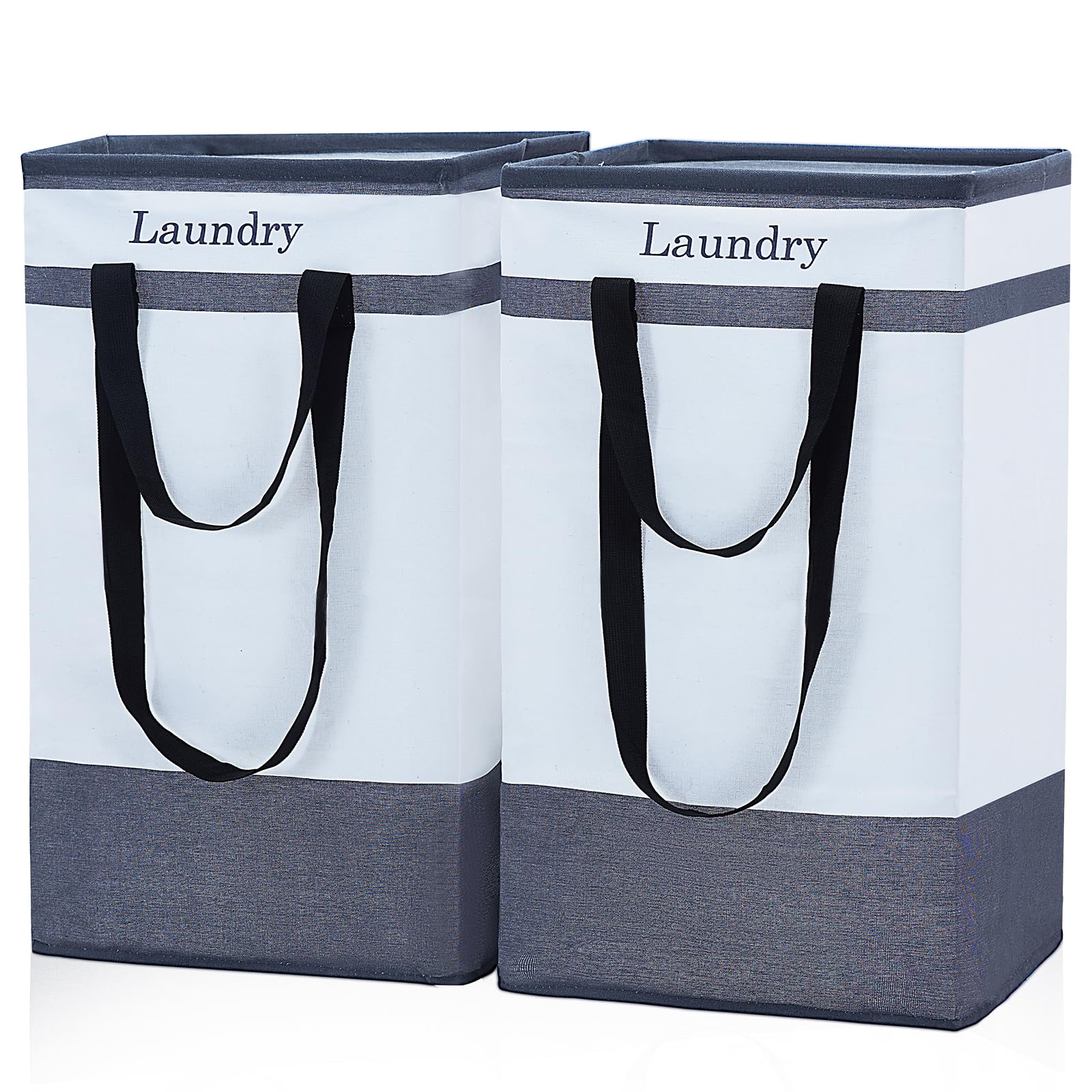 FairyHaus Laundry Basket 100L, 2Pack Laundry Hamper with Easy Carry Handles, Collapsible Laundry Baskets Hampers for Bathroom Clothes Storage Black