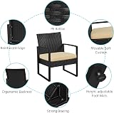 Yaheetech 3-Piece Rattan Garden Set 2 Chairs Table Black Khaki Cushions view 3
