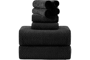 SMUGE 8-Piece Bath Towel Set, 2 Extra Large Bath Towel Sheets, 2 Hand Towels and 4 Washcloths - Highly Absorbent Quick Dry Microfiber,Ultra Soft Towel Set for Bathroom,Waffle Weave Design, Pack of 8 (Black)