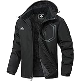 MAOYSSEN Men's Detachable Hooded Ski Jacket - Waterproof Padded Warm Lined Winter Jacket, Windproof Parka