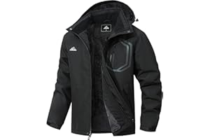 MAOYSSEN Men's Detachable Hooded Ski Jacket - Waterproof Padded Warm Lined Winter Jacket, Windproof Parka