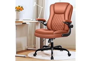 Brick Attic Office Chair, Executive Office Chair Ergonomic Leather Home Desk Chair Swivel Computer Task Chair with Lumbar Support and Flip-up Armrests Brown