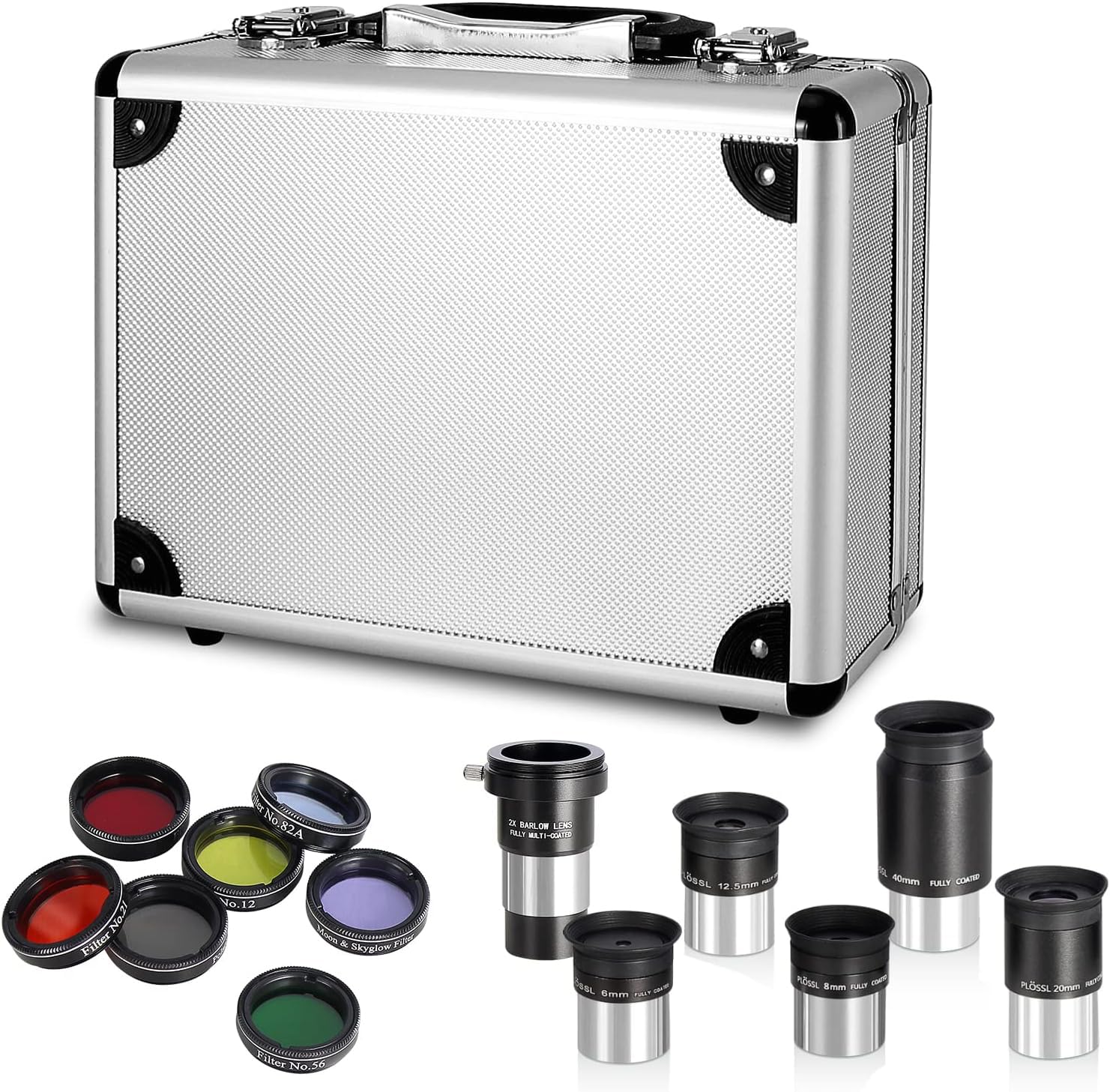 CelticBird 13-Piece Telescopic Accessory Set - 1.25 Inch Telescopic Eyepiece and Filter Set with Sturdy Carry Case - 5 Pieces Plossl Telescope Eyepieces - 2 x Barlow Lens - 7 Pieces Filters