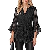 Lotusmile Women's 3/4 Sleeve Dressy Tops Elegant V Neck Blouse for Women Casual Work Evening Party